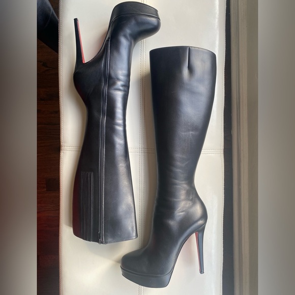 Christian Louboutin Bianca Botta 140mm Red Sole Knee Boot Black leather Platform - Picture 9 of 9
